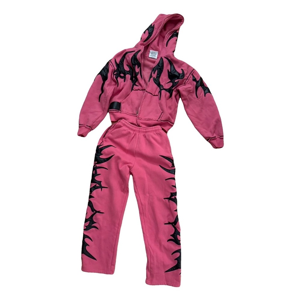 Named Collective Hot Pink Hoodie and Sweatpants Set with Black Flame Design